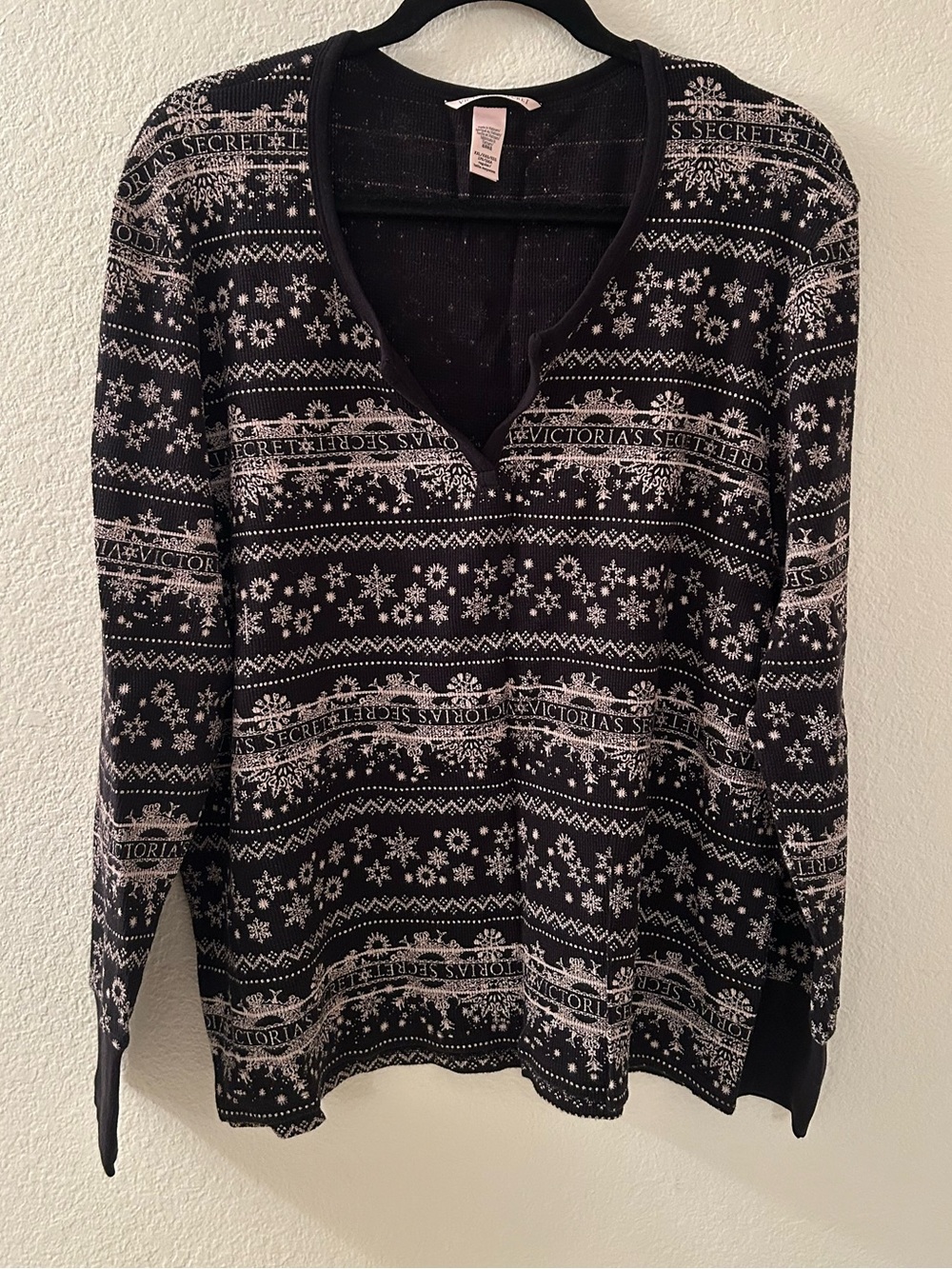 Victoria's Secret Black and White Fair Isle Pajama Top and Pants Set